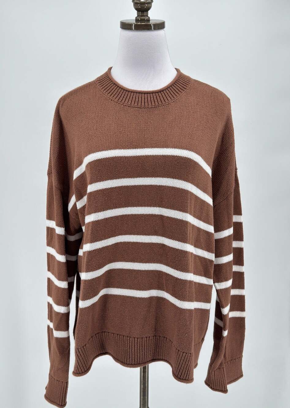 Haven Well Within Brown White Organic Cotton Stripe Roll Neck Sweater Sz XL NEW